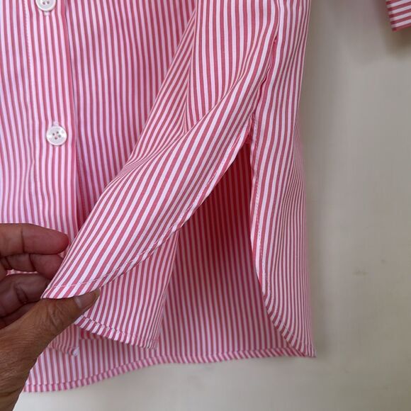 New Without Tag Pink And White Striped Shirtdress With Two Hidden Pockets - Picture 4 of 7